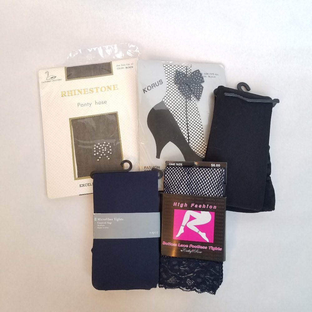 Bundle Lot of 5 Black and Navy Pantyhose tights